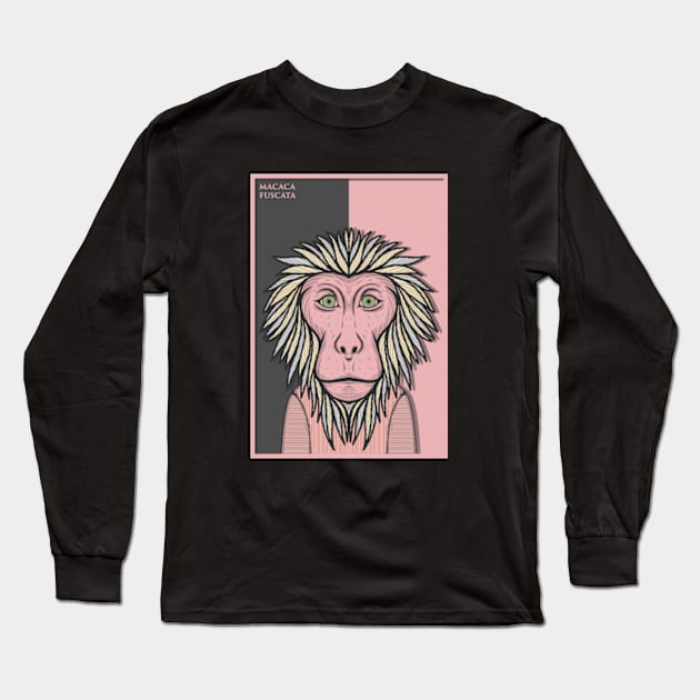 Japanese Macaque Monkey Long Sleeve T-Shirt by milhad